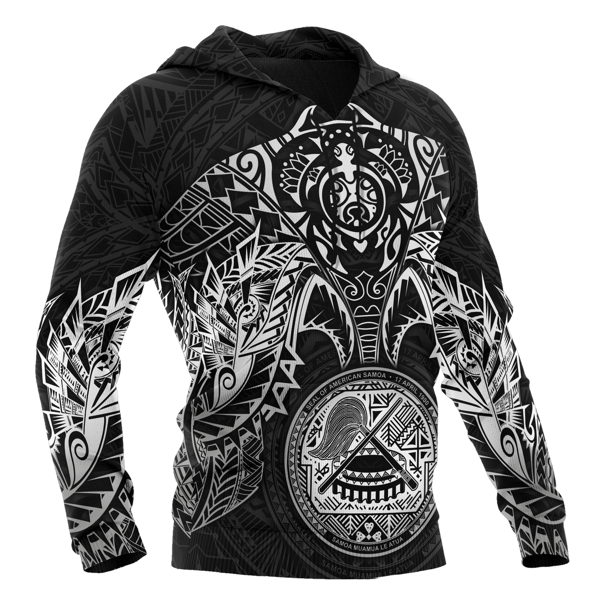 American Samoa Polynesian Hoodie White Turtle Manta Ray - Polynesian Pride