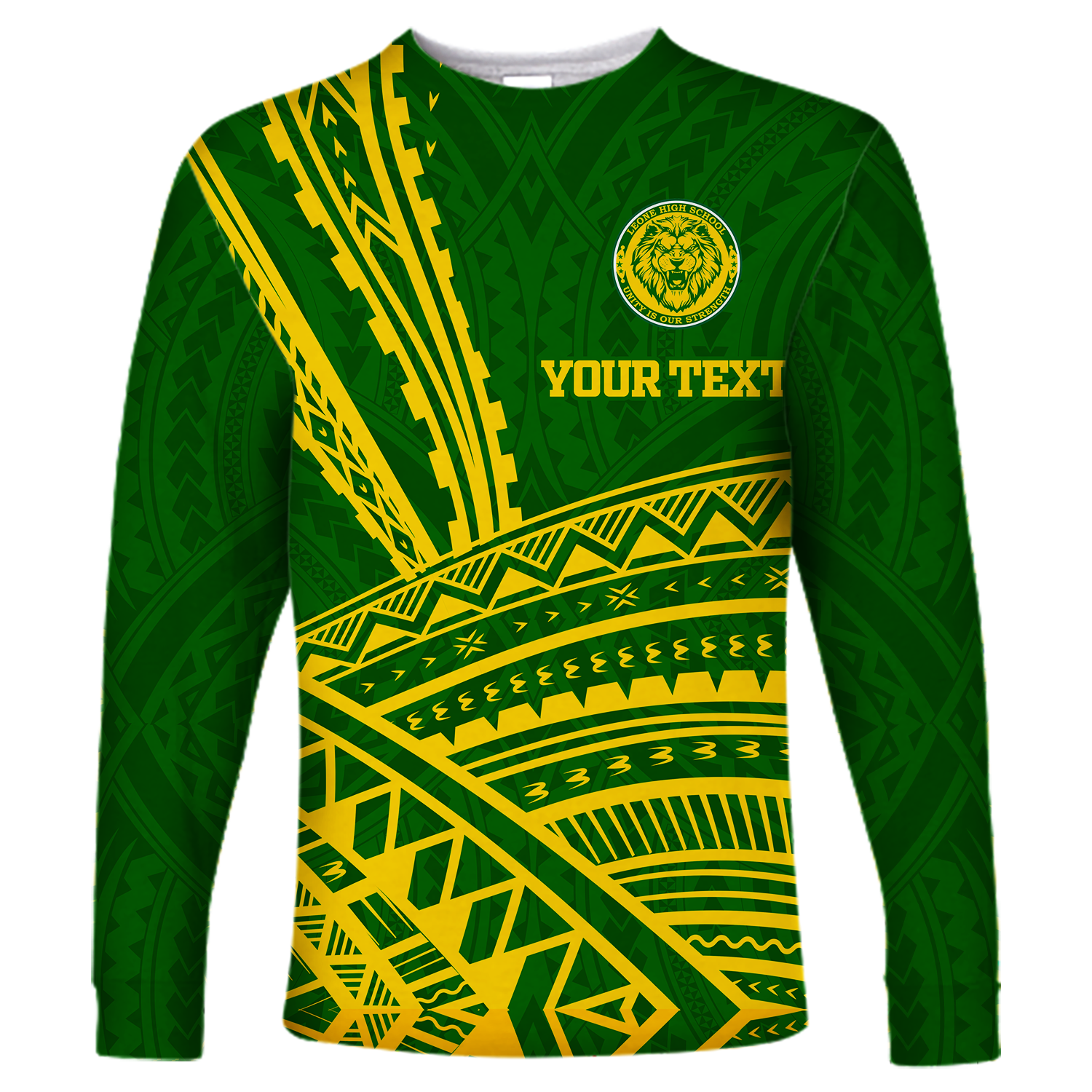 (Custom Personalised)Leone High School Pride Long Sleeve Shirt - LT12 Unisex Green - Polynesian Pride