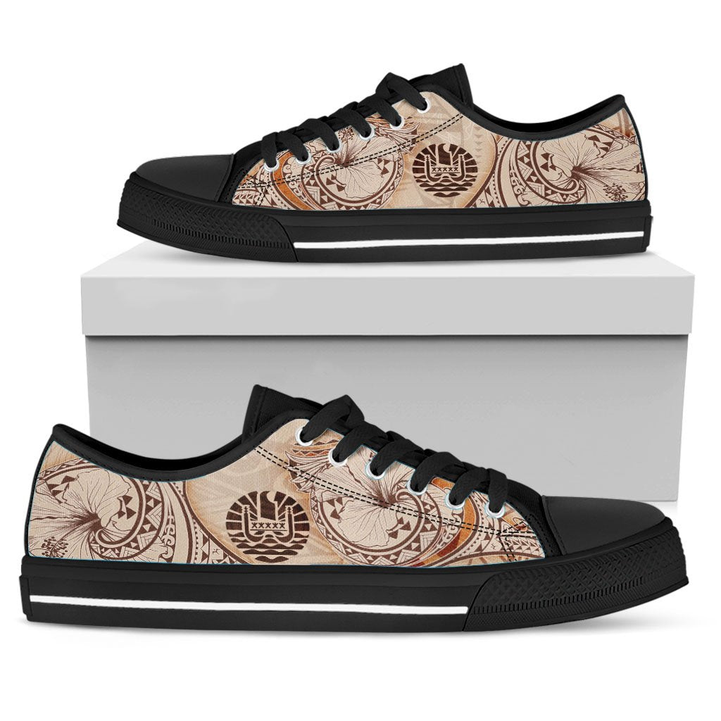 French Polynesia Low Top Shoes - Hibiscus Flowers Vintage Style - Polynesian Pride