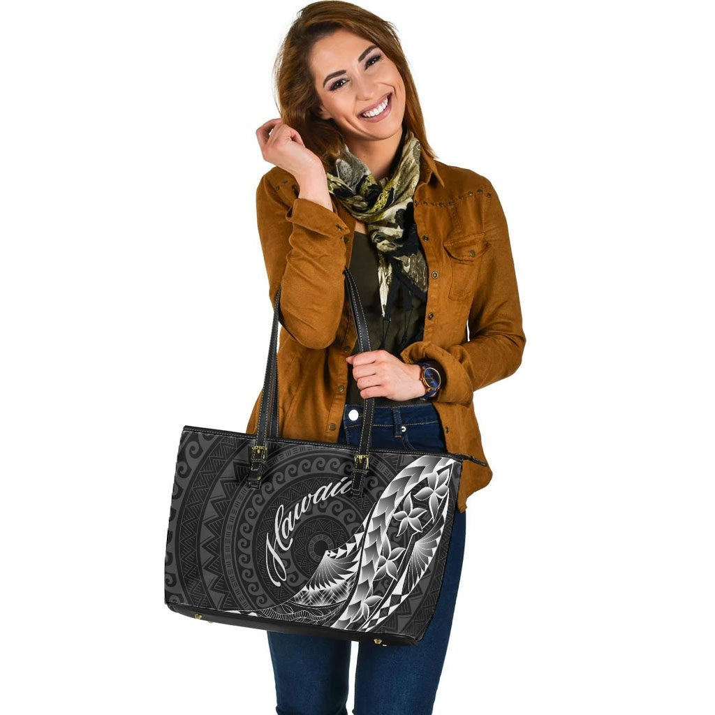 Hawaii Leather Tote - Polynesian Pattern Style Black - Polynesian Pride