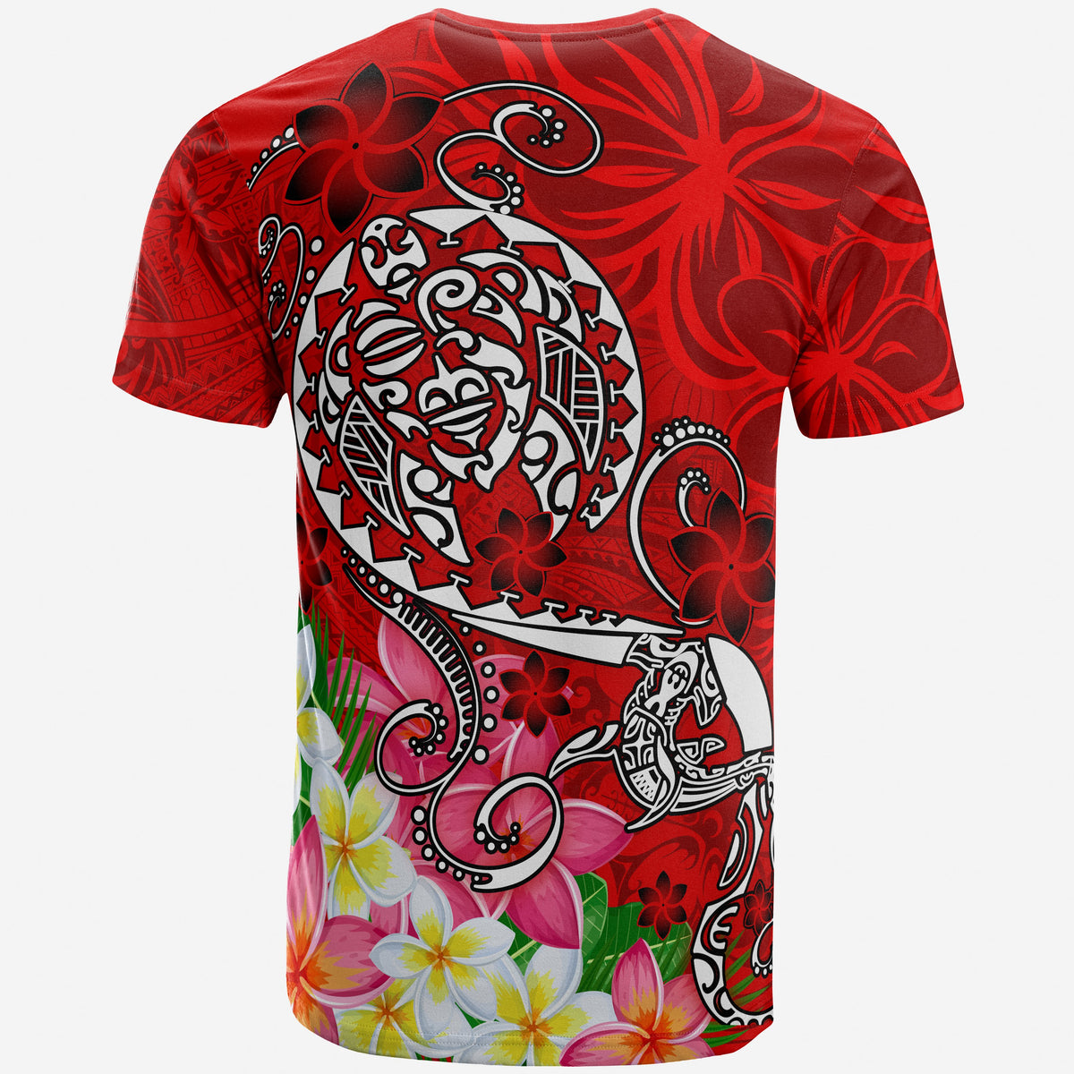 Polynesian T shirt Turtle Plumeria Red Color - Polynesian Pride