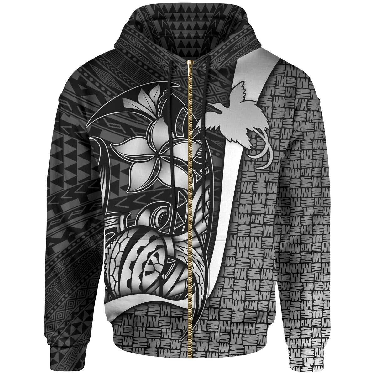Papua New Guinea Polynesian Zip up Hoodie White Turtle with Hook Unisex WHITE - Polynesian Pride