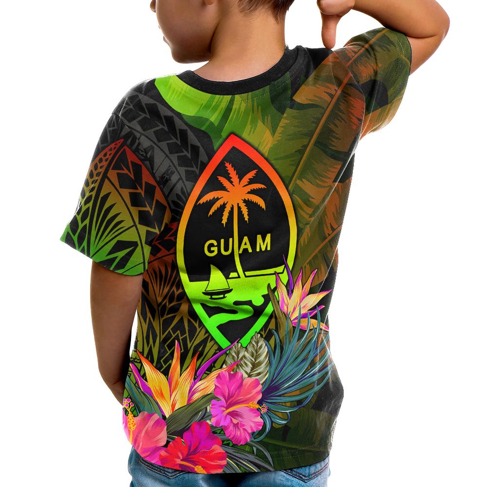 Guam Polynesian Custom T Shirt Hibiscus and Banana Leaves - Polynesian Pride