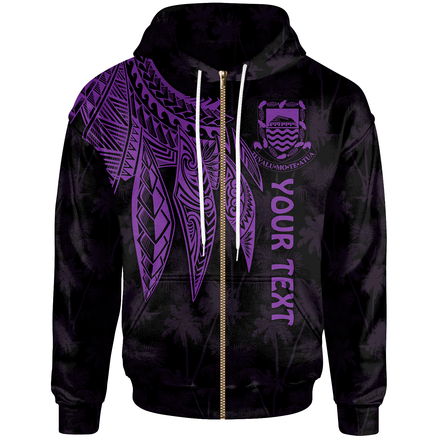 Tuvalu Custom Zip up Hoodie Polynesian Wings (Purple) Unisex Purple - Polynesian Pride