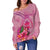 Nauru Polynesian Women's Off Shoulder Sweater - Floral With Seal Pink - Polynesian Pride