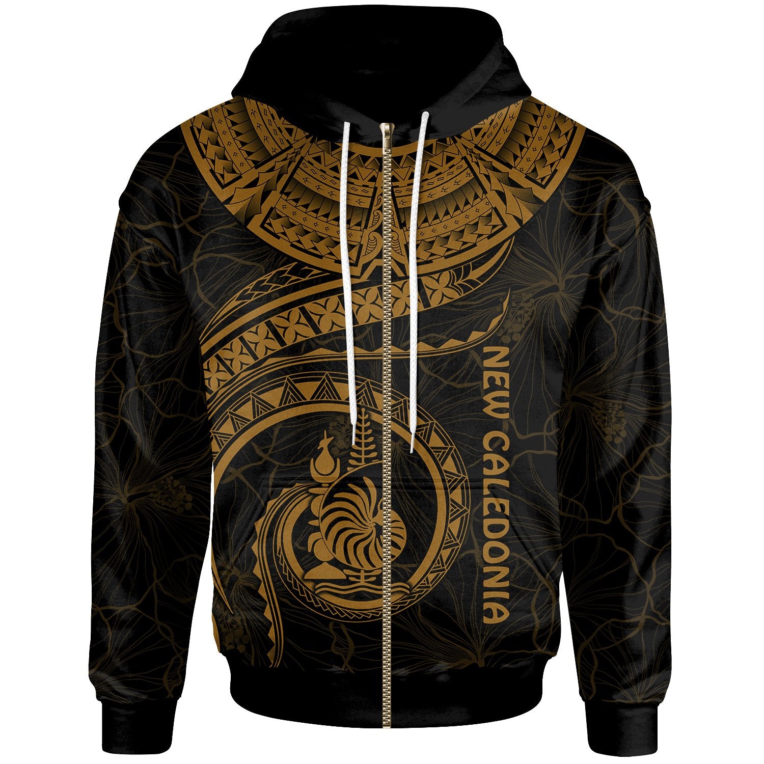 New Caledonia Polynesian Zip up Hoodie New Caledonia Waves (Golden) Unisex Golden - Polynesian Pride