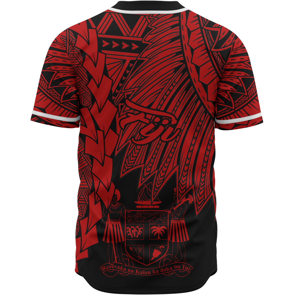 Fiji Polynesian Baseball Shirt - Tribal Wave Tattoo Red - Polynesian Pride