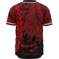 Fiji Polynesian Baseball Shirt - Tribal Wave Tattoo Red - Polynesian Pride