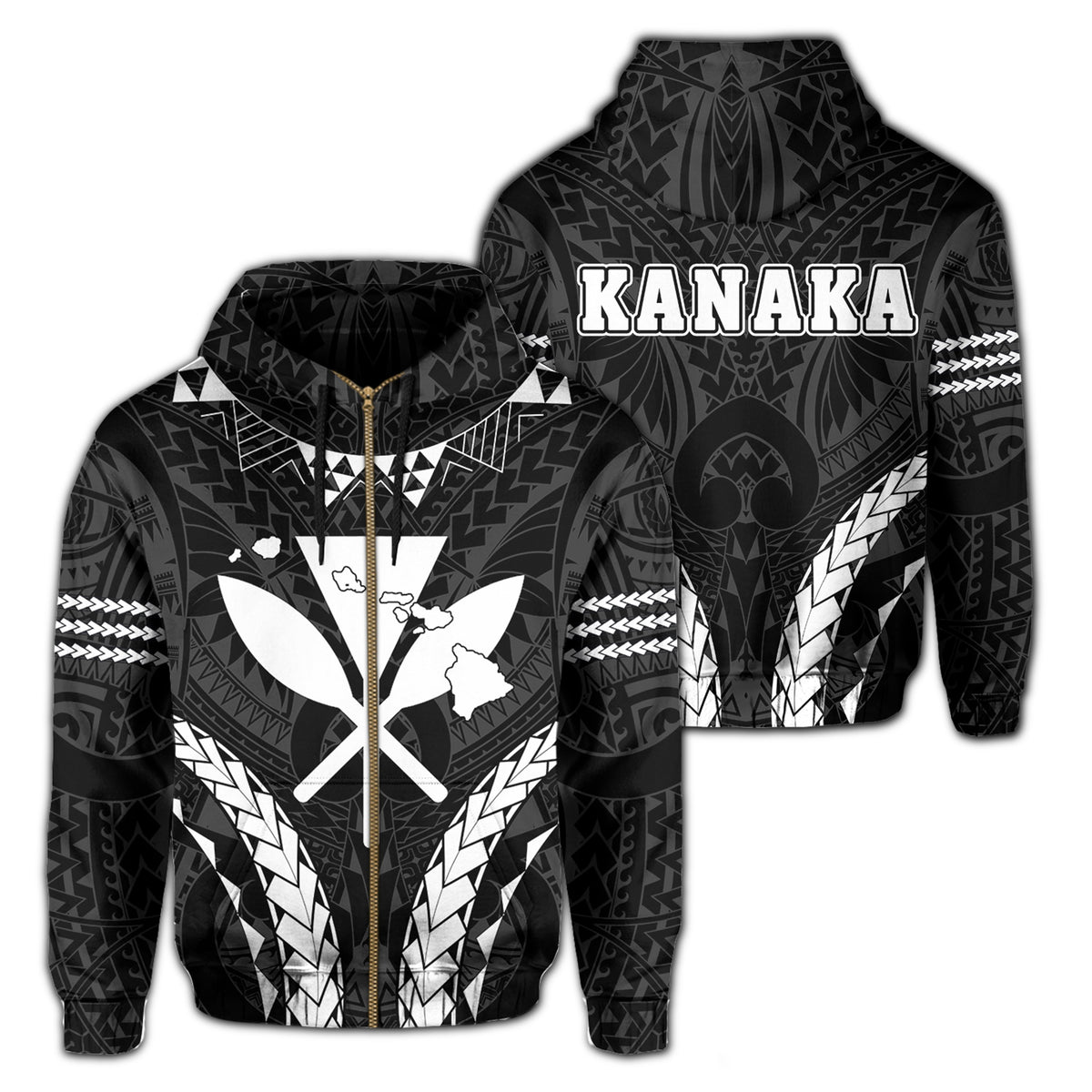 Polynesian Kakau Kanaka Map Hawaii Zip Hoodie Sport Style Version 2.0 White Unisex White - Polynesian Pride