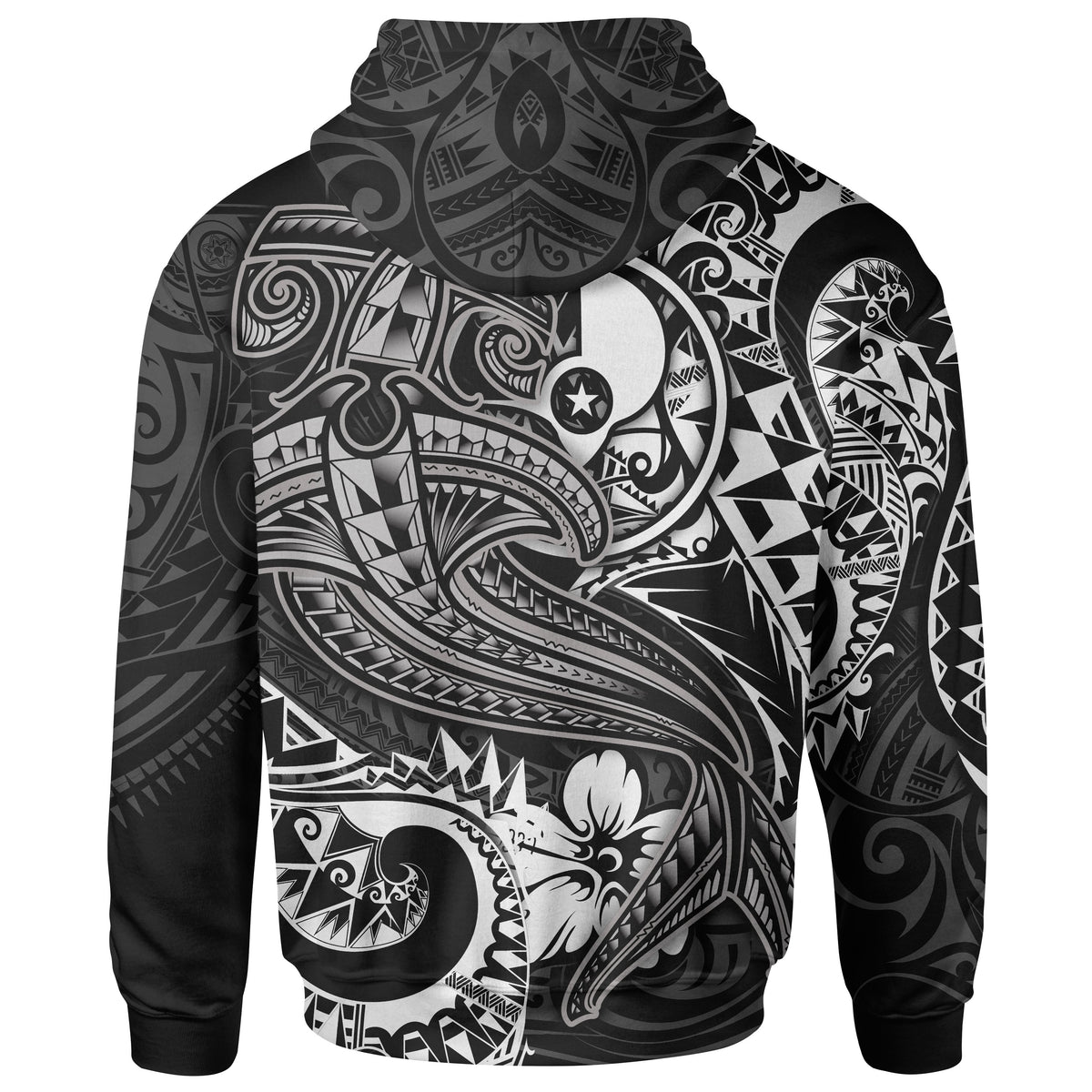 Yap Zip up Hoodie White Shark Polynesian Tattoo - Polynesian Pride