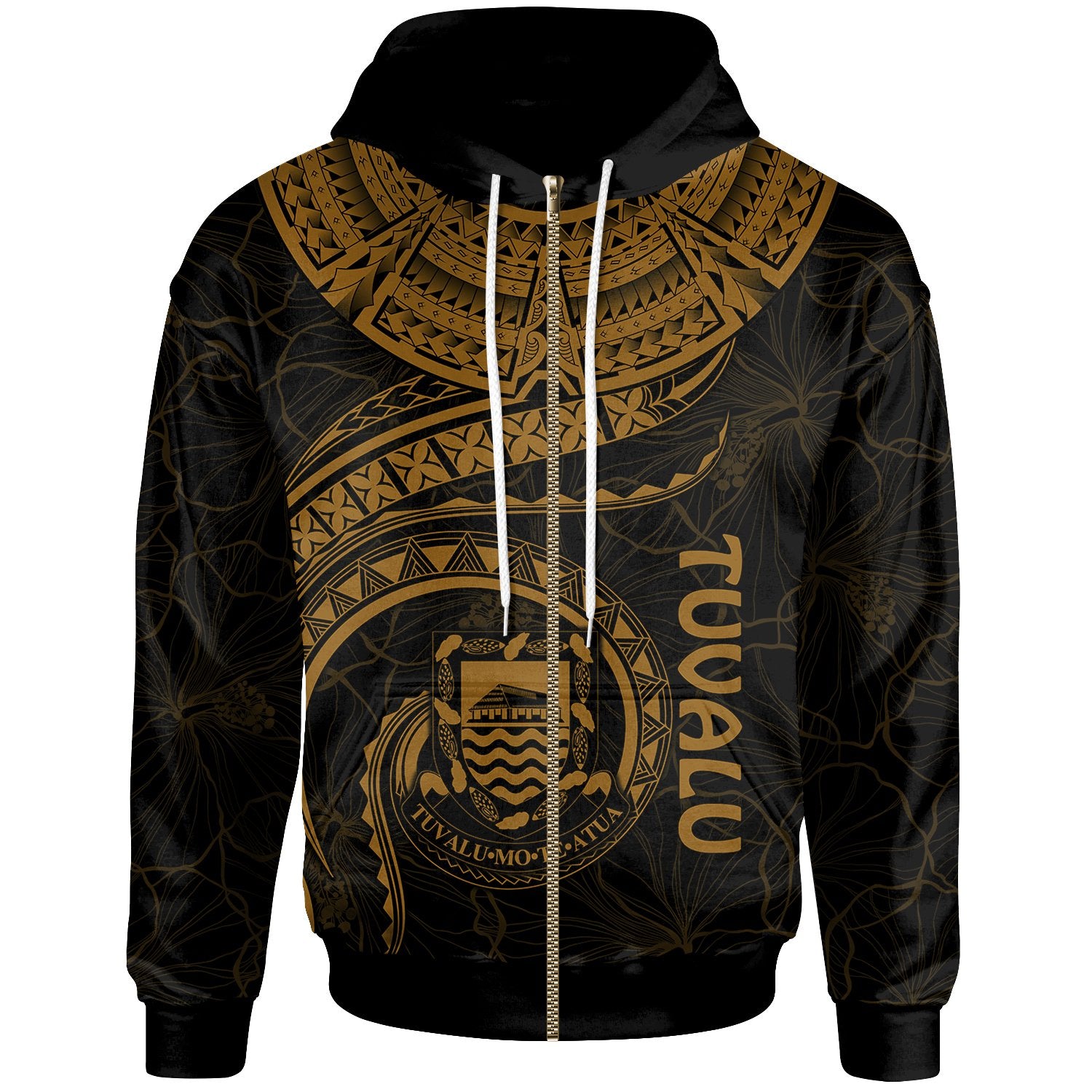 Tuvalu Polynesian Zip up Hoodie Tuvalu Waves (Golden) Unisex Golden - Polynesian Pride