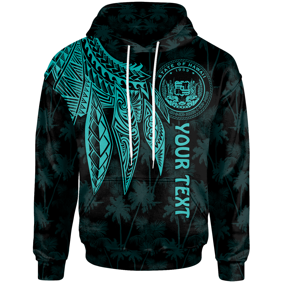 Polynesian Hawaii Custom Hoodie Polynesian Wings (Turquoise) Unisex Turquoise - Polynesian Pride