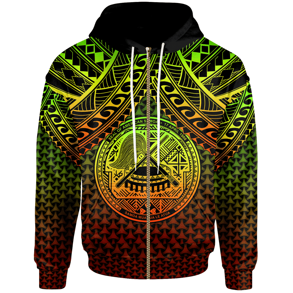 Polynesian American Samoa Custom Zip up Hoodie Reggae Vintage Polynesian Patterns Unisex Reggae - Polynesian Pride
