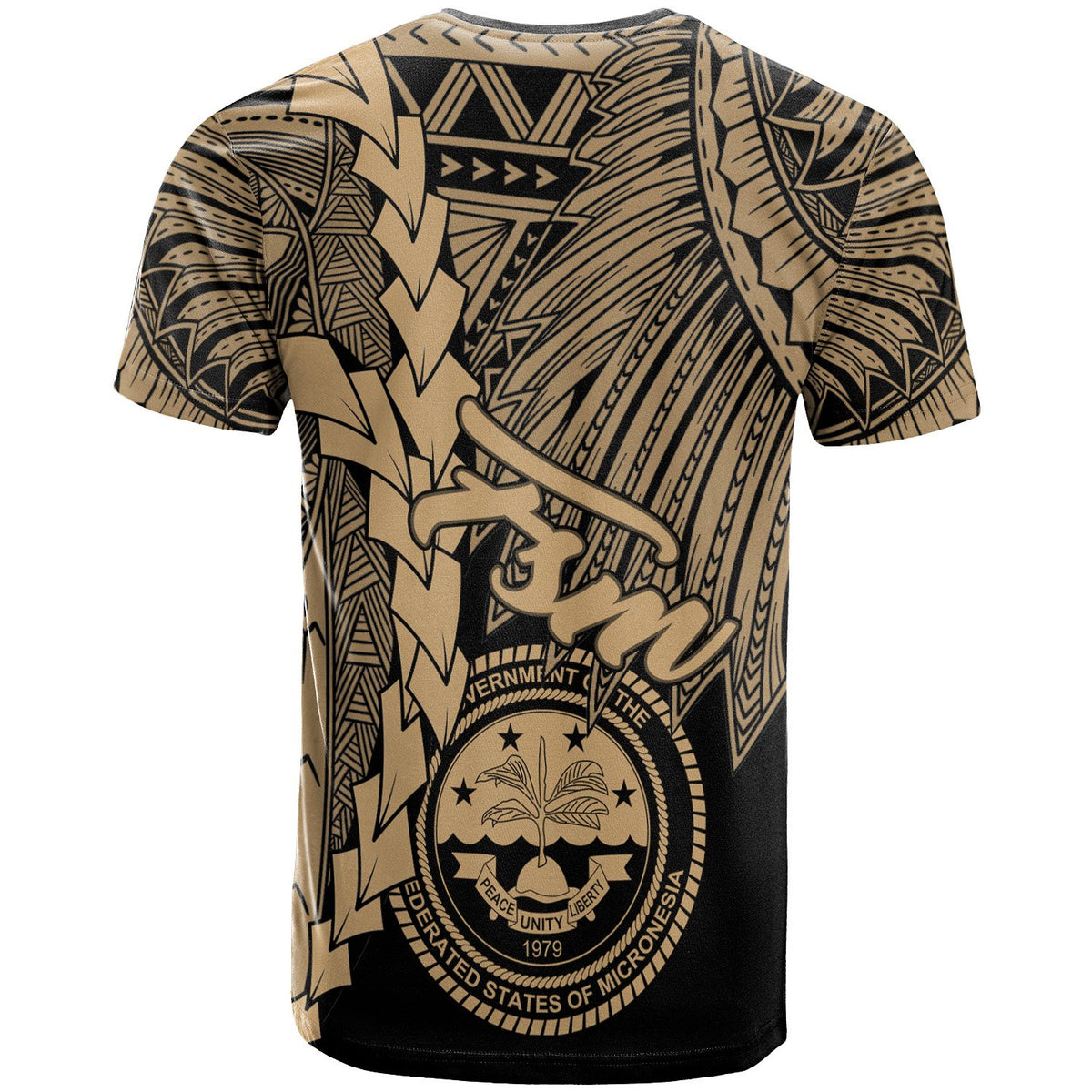 Federated States of Micronesia Custom T Shirt Tribal Wave Tattoo Gold - Polynesian Pride