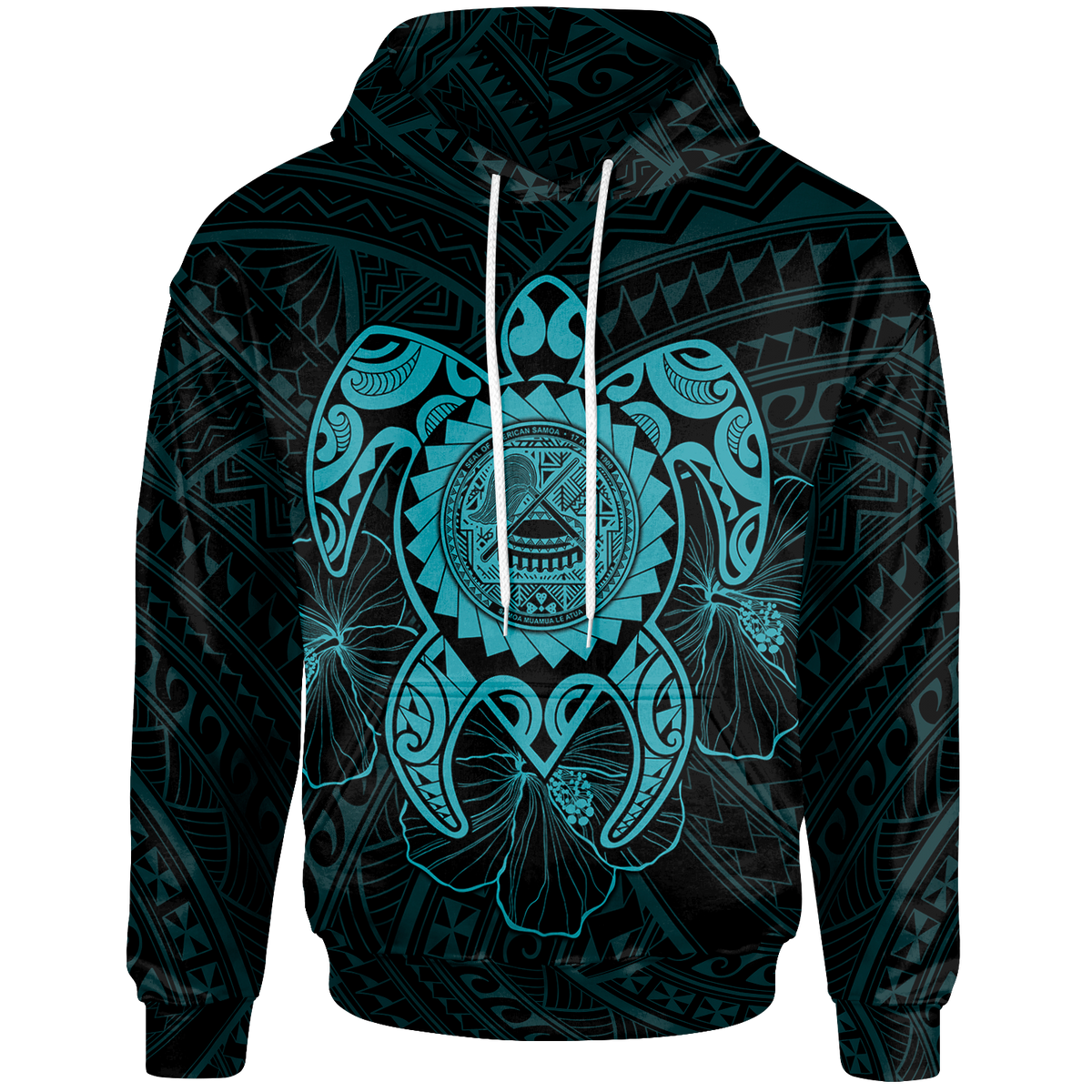 American Samoa Polynesian Hoodie Vintage Polynesian Turtle (Turquoise) Unisex Turquoise - Polynesian Pride