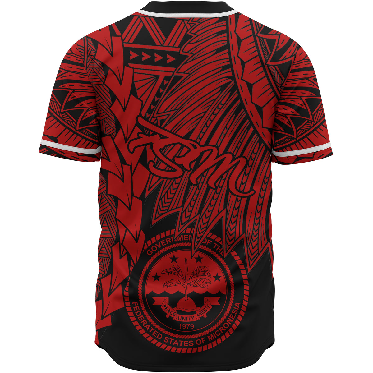 Federated States Of Micronesia Polynesian Custom Personalised Baseball Shirt - Tribal Wave Tattoo Red - Polynesian Pride