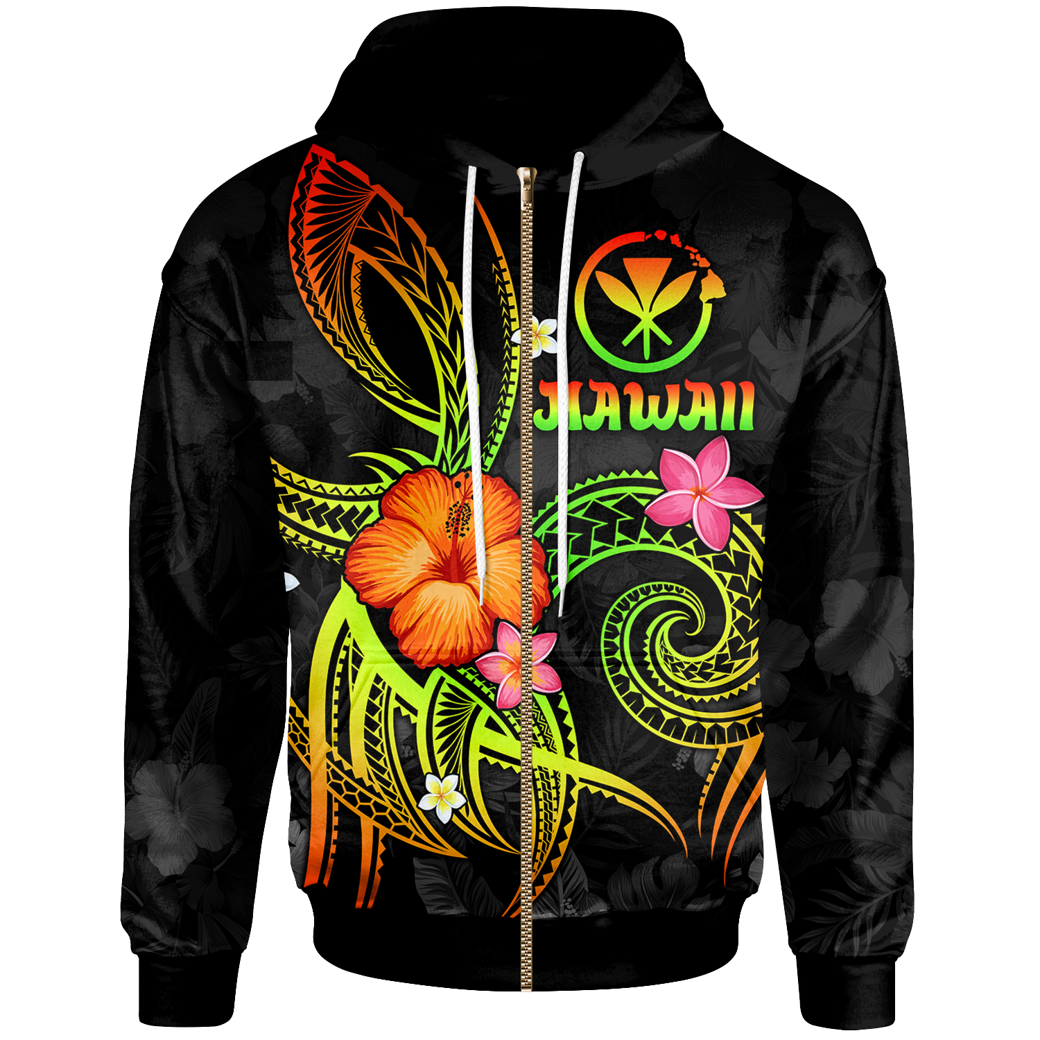 Polynesian Hawaii Zip up Hoodie Legend of Kanaka Maoli (Reggae) Unisex Reggae - Polynesian Pride