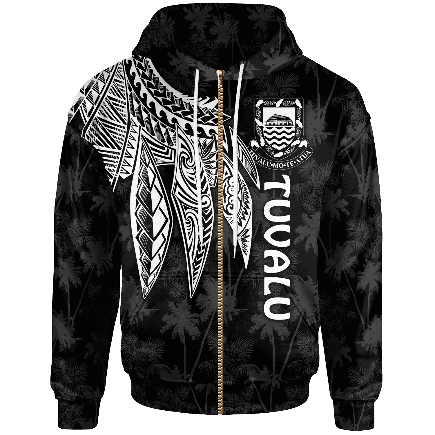 Tuvalu Zip up Hoodie Polynesian Wings (White) Unisex Blue - Polynesian Pride