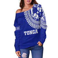 Tonga Women Off Shoulder Sweater Tongan Blue Turtle - LT12 - Polynesian Pride