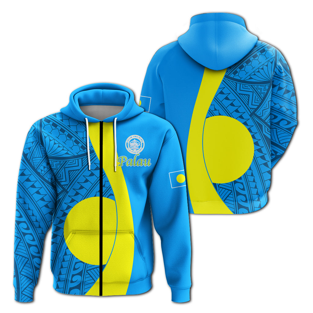 Palau Zip up Hoodie Tribal Pattern LT12 Unisex Blue - Polynesian Pride