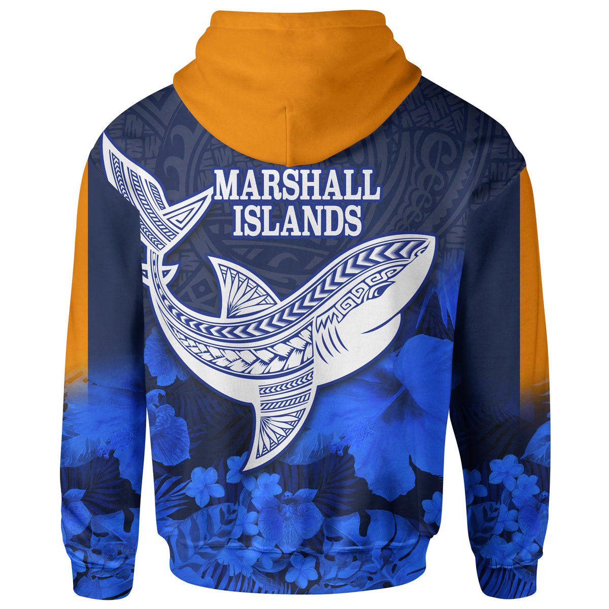 Marshall Islands Polynesian Zip up Hoodie Shark and Hibiscus - Polynesian Pride