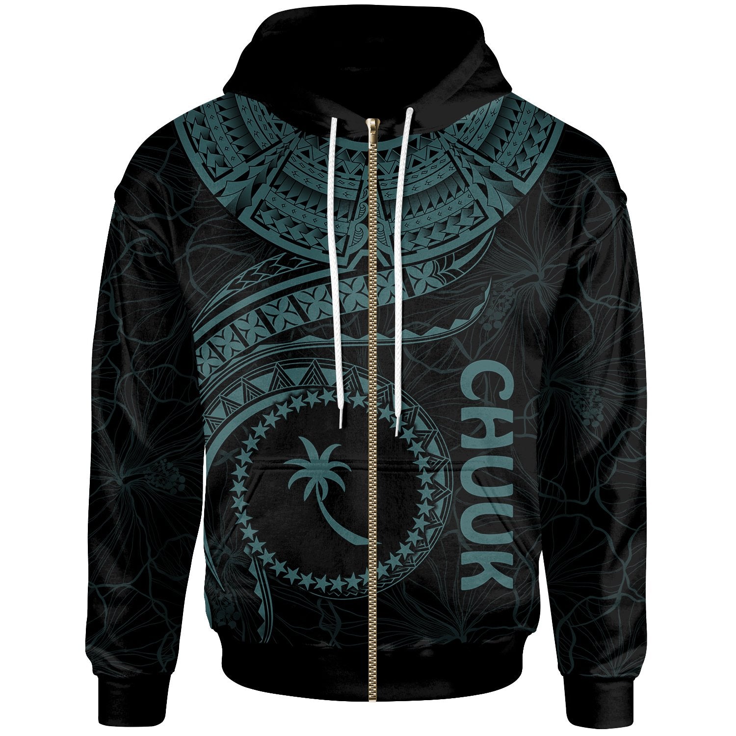 Chuuk Polynesian Zip up Hoodie Chuuk Waves (Turquoise) Unisex Turquoise - Polynesian Pride