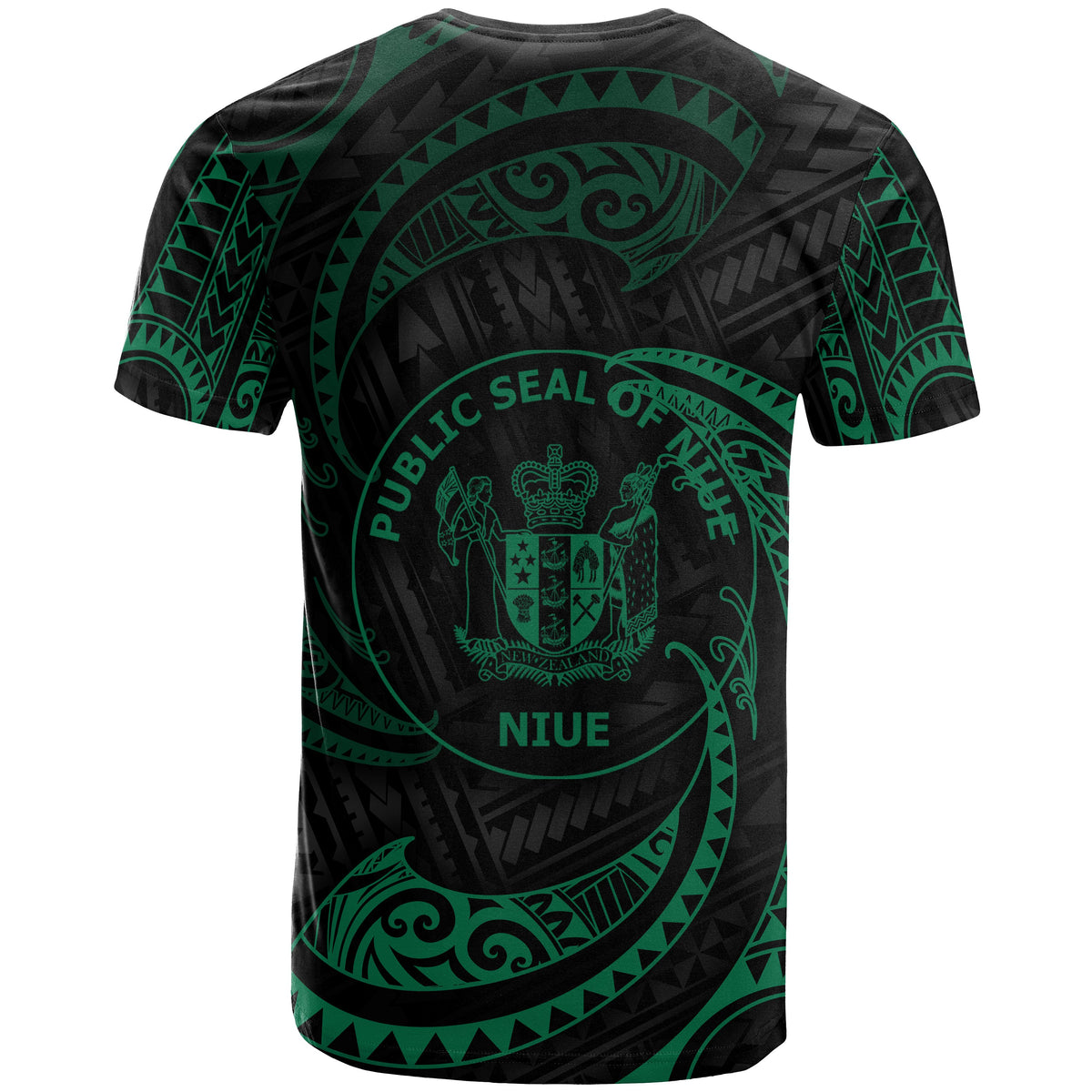 Niue Polynesian All Over T Shirt Green Tribal Wave - Polynesian Pride
