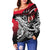 Vanuatu Women's Off Shoulder Sweaters - Tribal Jungle Pattern Red Color - Polynesian Pride