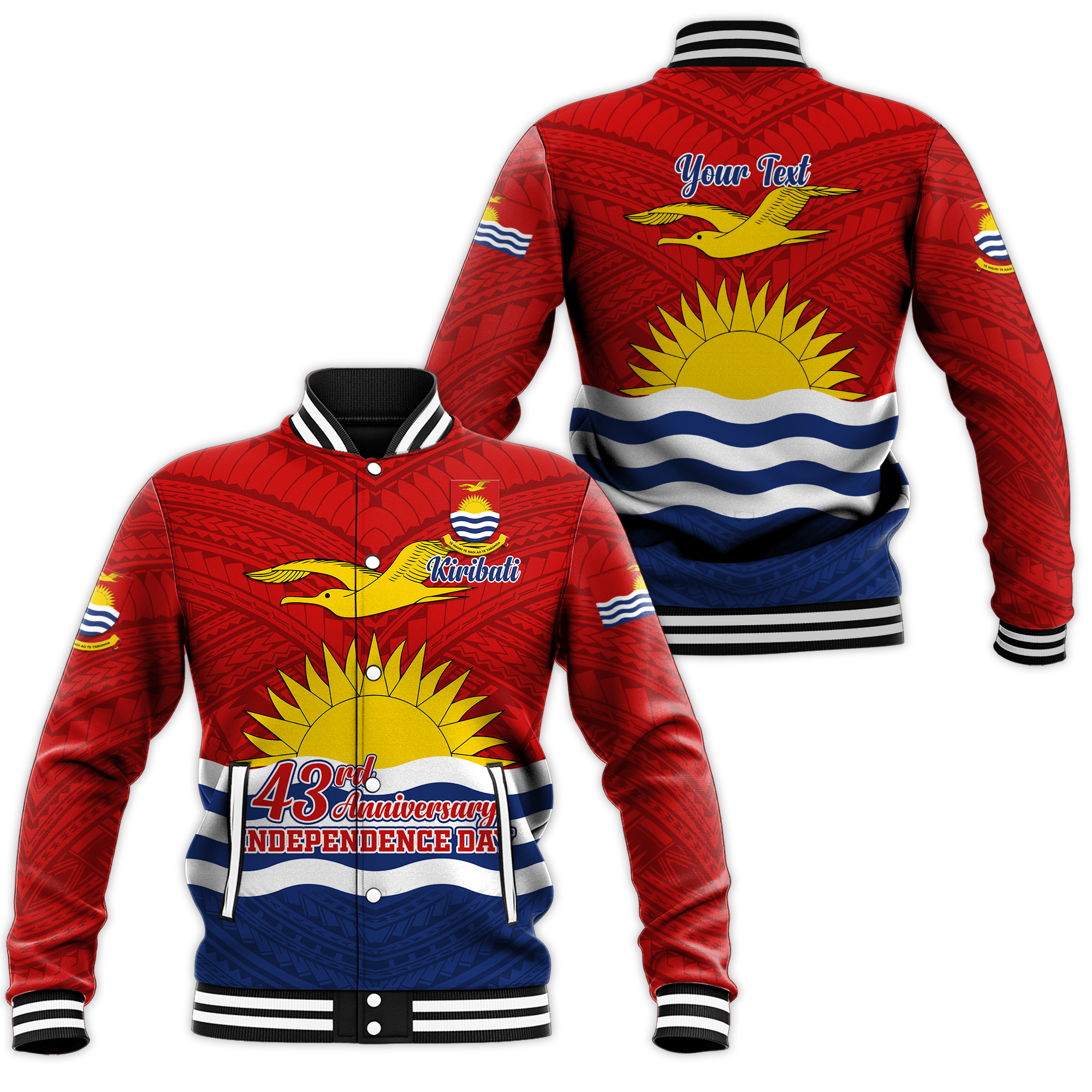 Custom Kiribati 43rd Independence Celebrations Baseball Jacket - LT12 Unisex Blue - Polynesian Pride