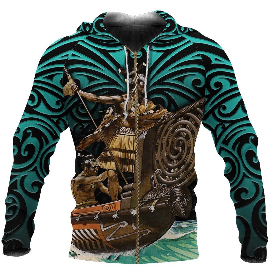 New Zealand Zip up Hoodie, Maori Waka Taua Zipper Hoodie Unisex Black - Polynesian Pride