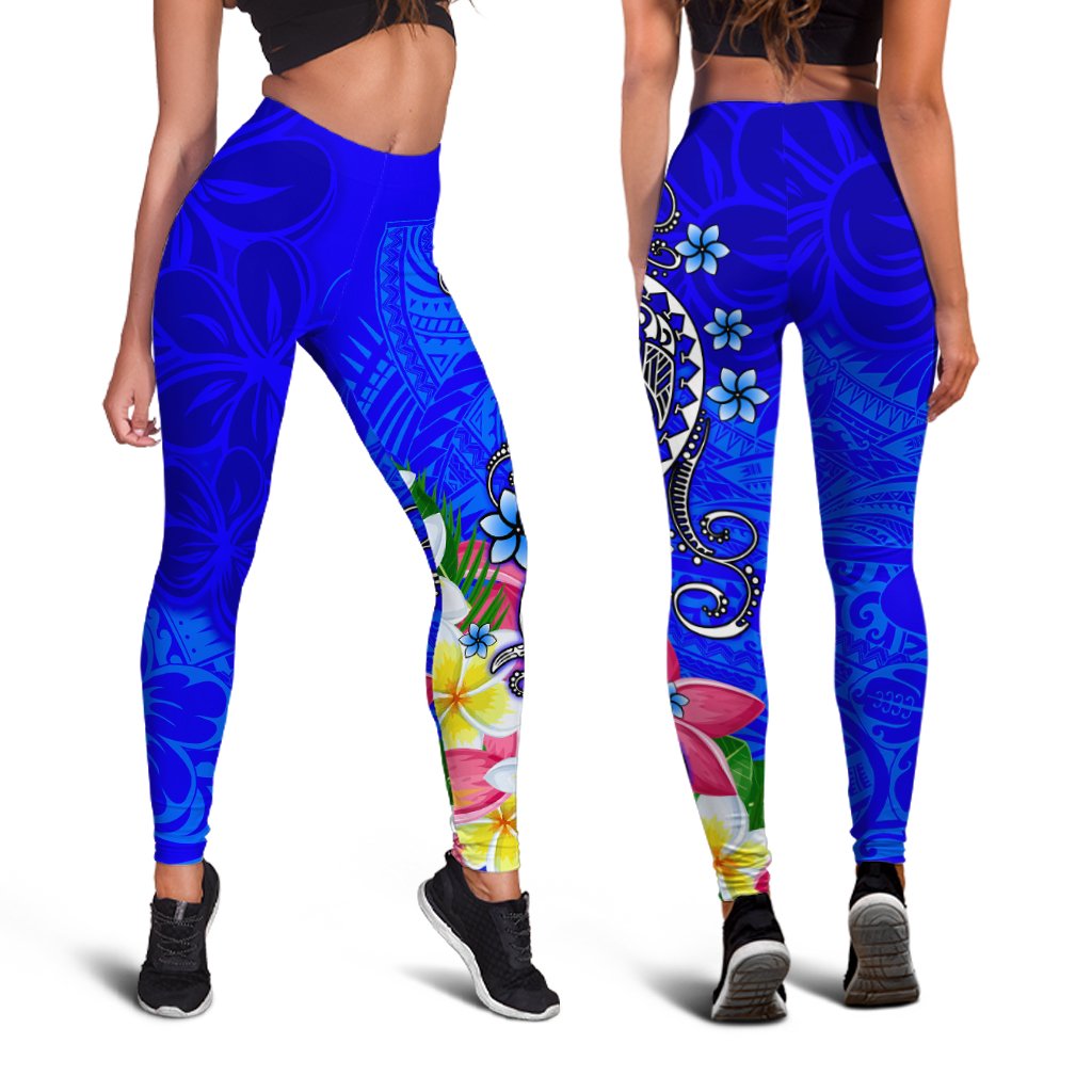 Fiji Legging - Turtle Plumeria (Blue) - Polynesian Pride