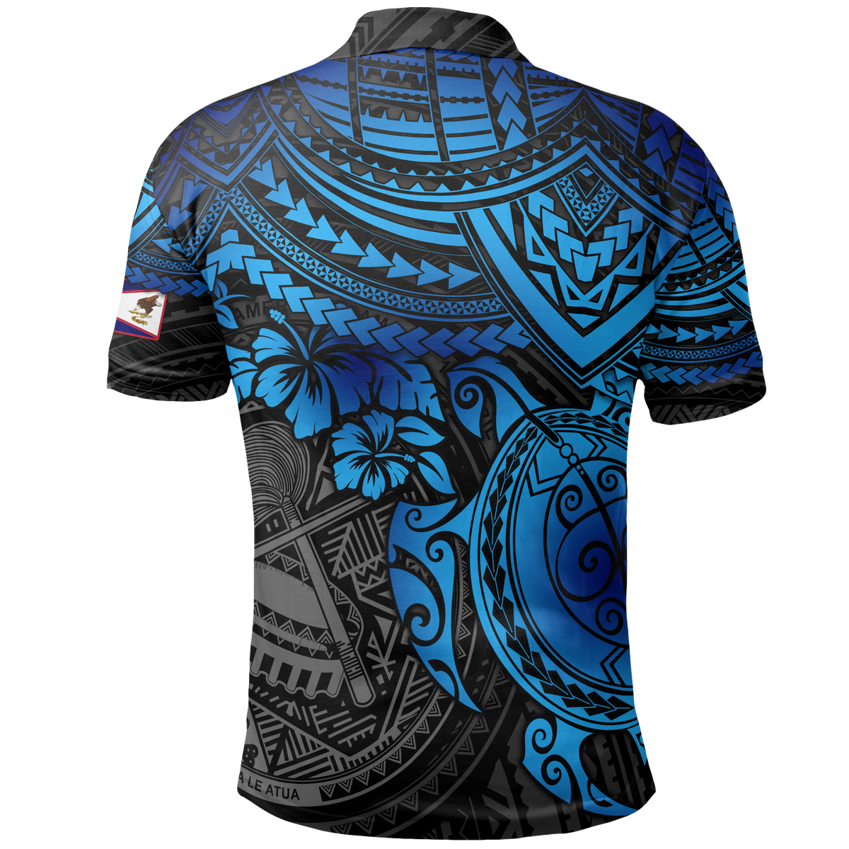 American Samoa Polo Shirt Amerika Samoa Flag Seal Blue Turtle Hibiscus - Polynesian Pride