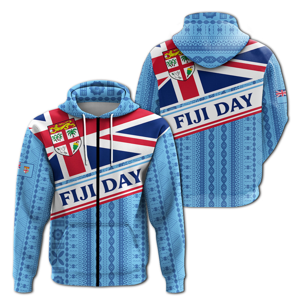 Fiji Day Zip up Hoodie Tapa Pattern With Flag LT12 Unisex Blue - Polynesian Pride