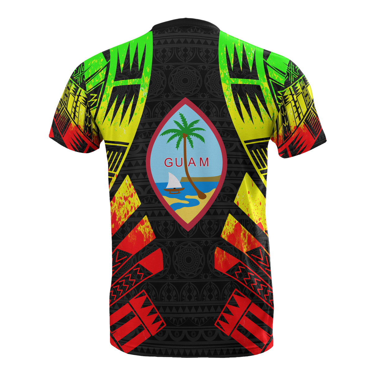 Guam T Shirt Guam Coat of Arms Polynesian Tattoo Reggae Style - Polynesian Pride
