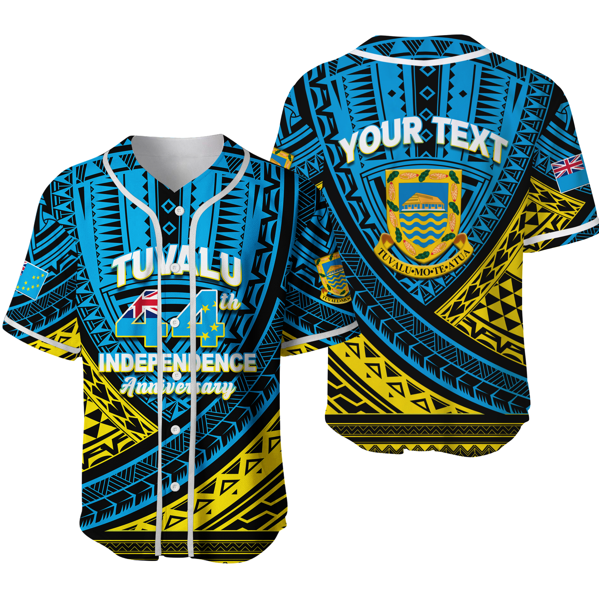 (Custom Personalised) Tuvalu Baseball Jersey 44th Independence Anniversary - Tribal Pattern - LT12 Unisex Blue - Polynesian Pride