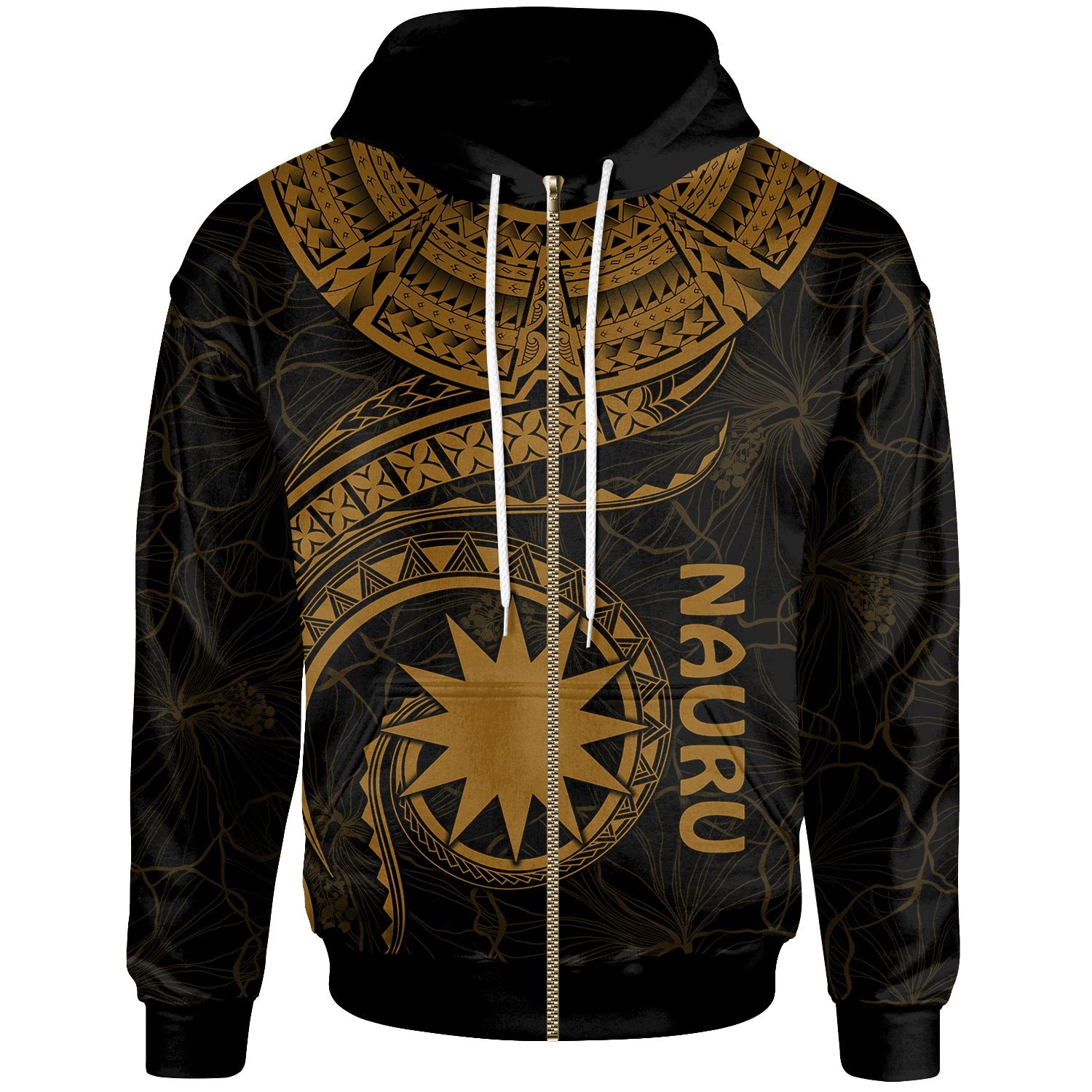 Nauru Polynesian Zip up Hoodie Nauru Waves (Golden) Unisex Golden - Polynesian Pride