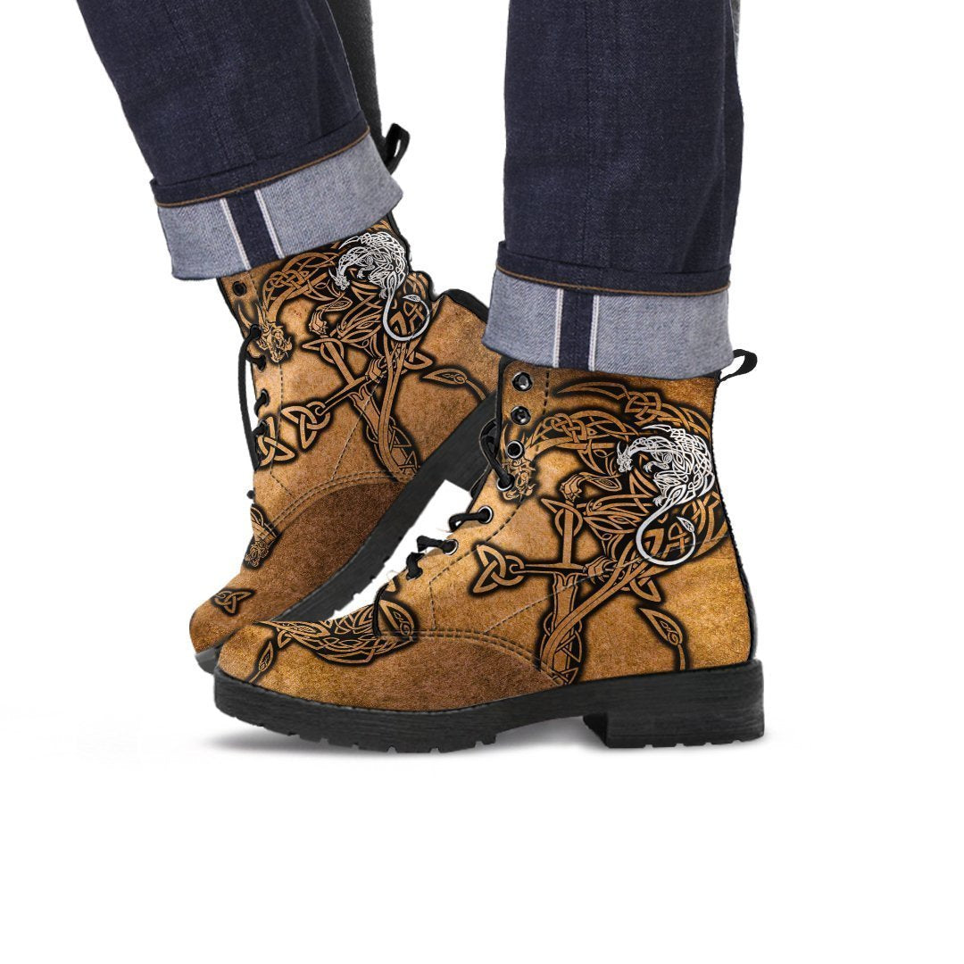 Celtic Dragon Leather Boots - Celtic Dragon With Cross Vintage Style - Polynesian Pride