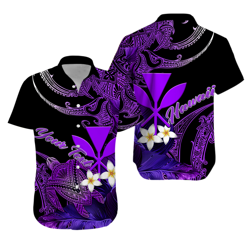 (Custom Personalised) Hawaii Turtle With Plumeria Leaf Purple Hawaiian Shirt - LT12 Unisex Black - Polynesian Pride