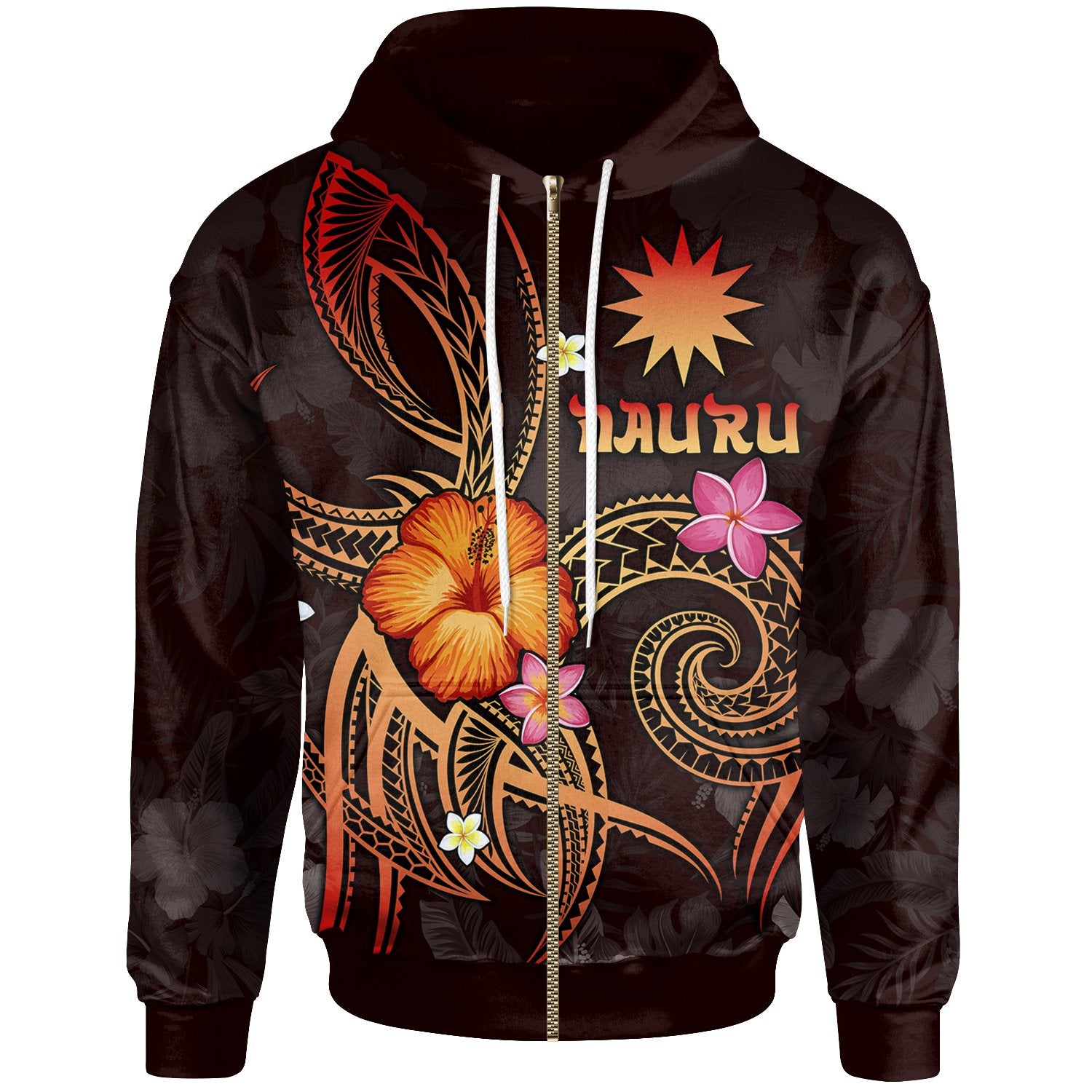 Nauru Polynesian Zip up Hoodie Legend of Nauru (Red) Unisex Red - Polynesian Pride