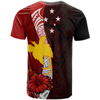 Papua New Guinea Polynesian Custom T Shirt Bird of Paradise With Hibiscus - Polynesian Pride