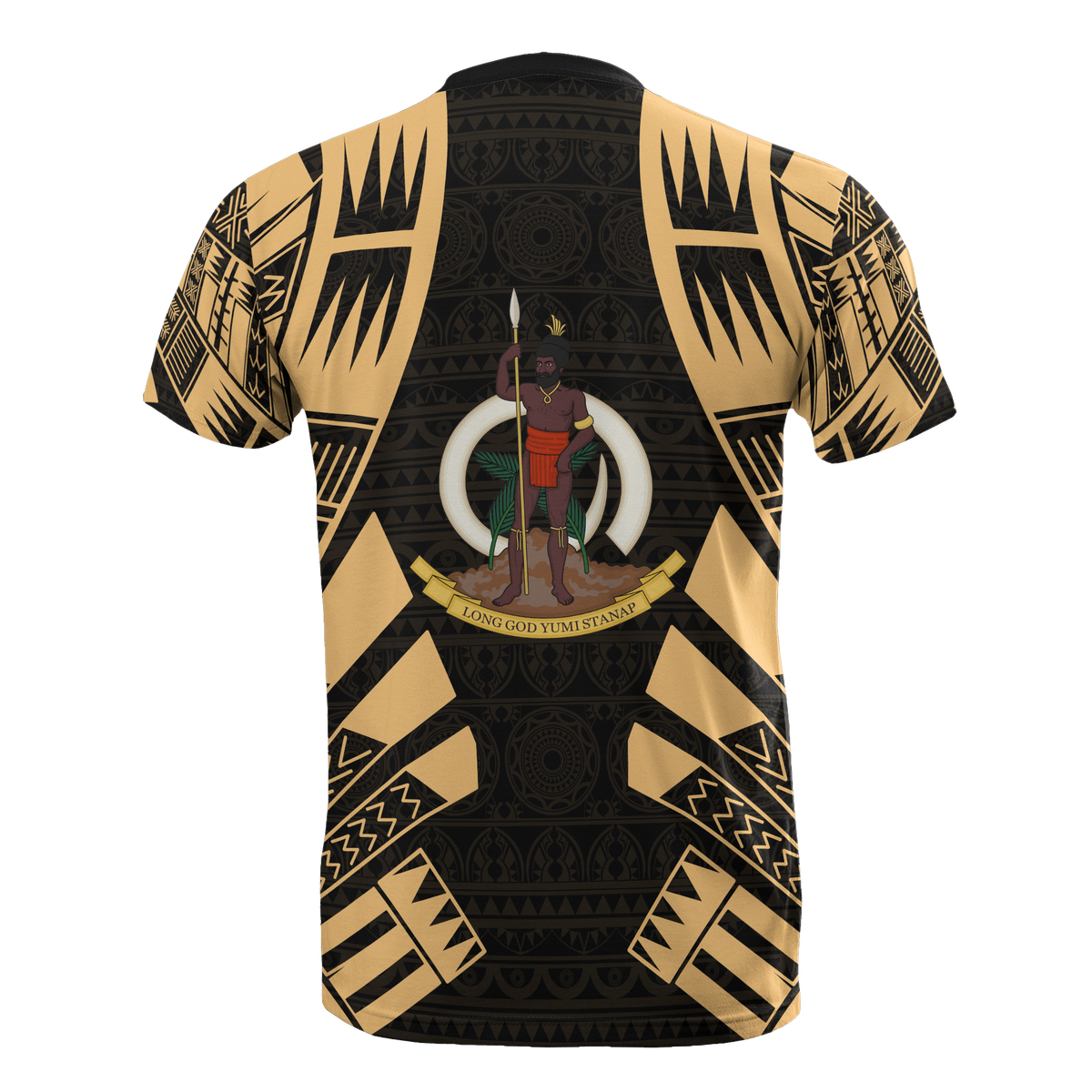 Vanuatu T Shirt Vanuatuan Coat of Arms Polynesian Tattoo Gold Style - Polynesian Pride
