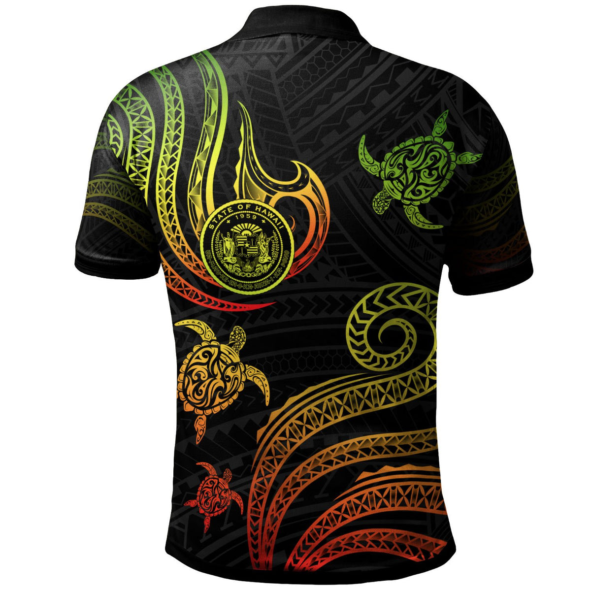 Hawaii Polo Shirt Polynesian Turtle With Pattern Reggae - Polynesian Pride