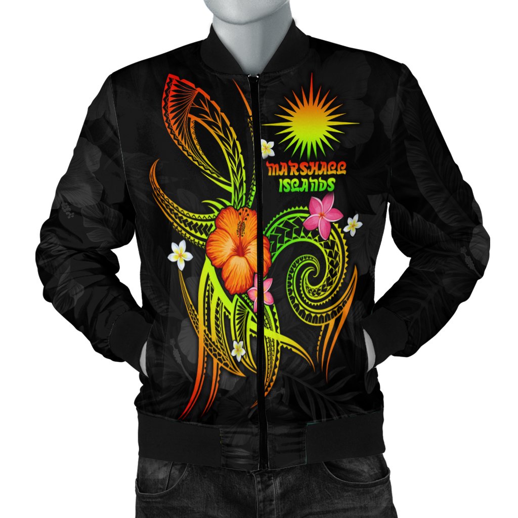 Marshall Islands Polynesian Men's Bomber Jacket - Legend of Marshall Islands (Reggae) Reggae - Polynesian Pride