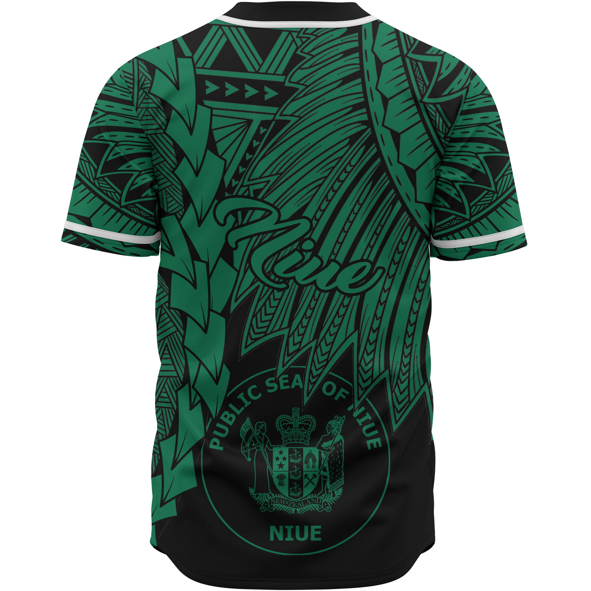 Niue Polynesian Baseball Shirt - Tribal Wave Tattoo Green - Polynesian Pride