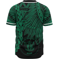 Niue Polynesian Baseball Shirt - Tribal Wave Tattoo Green - Polynesian Pride