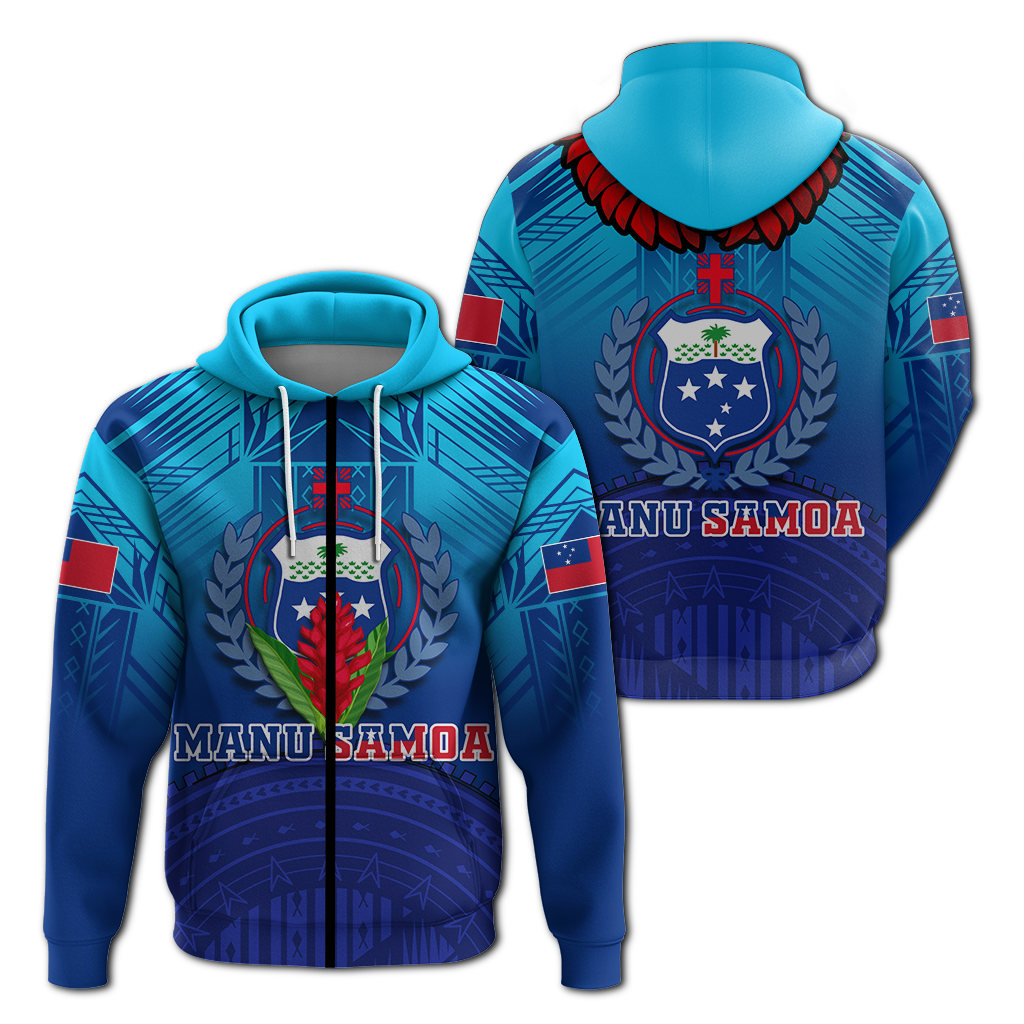 Manu Samoa Legend Hoodie LT12 Zip Hoodie Blue - Polynesian Pride