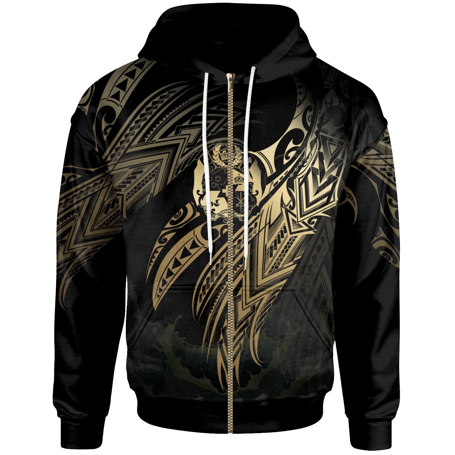 Tonga Polynesian Zip Hoodie Legend Gold Version Unisex Black - Polynesian Pride