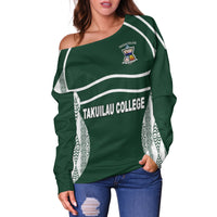 Takuilau College Tongan Patterns Women Off Shoulder Sweater - LT12 - Polynesian Pride