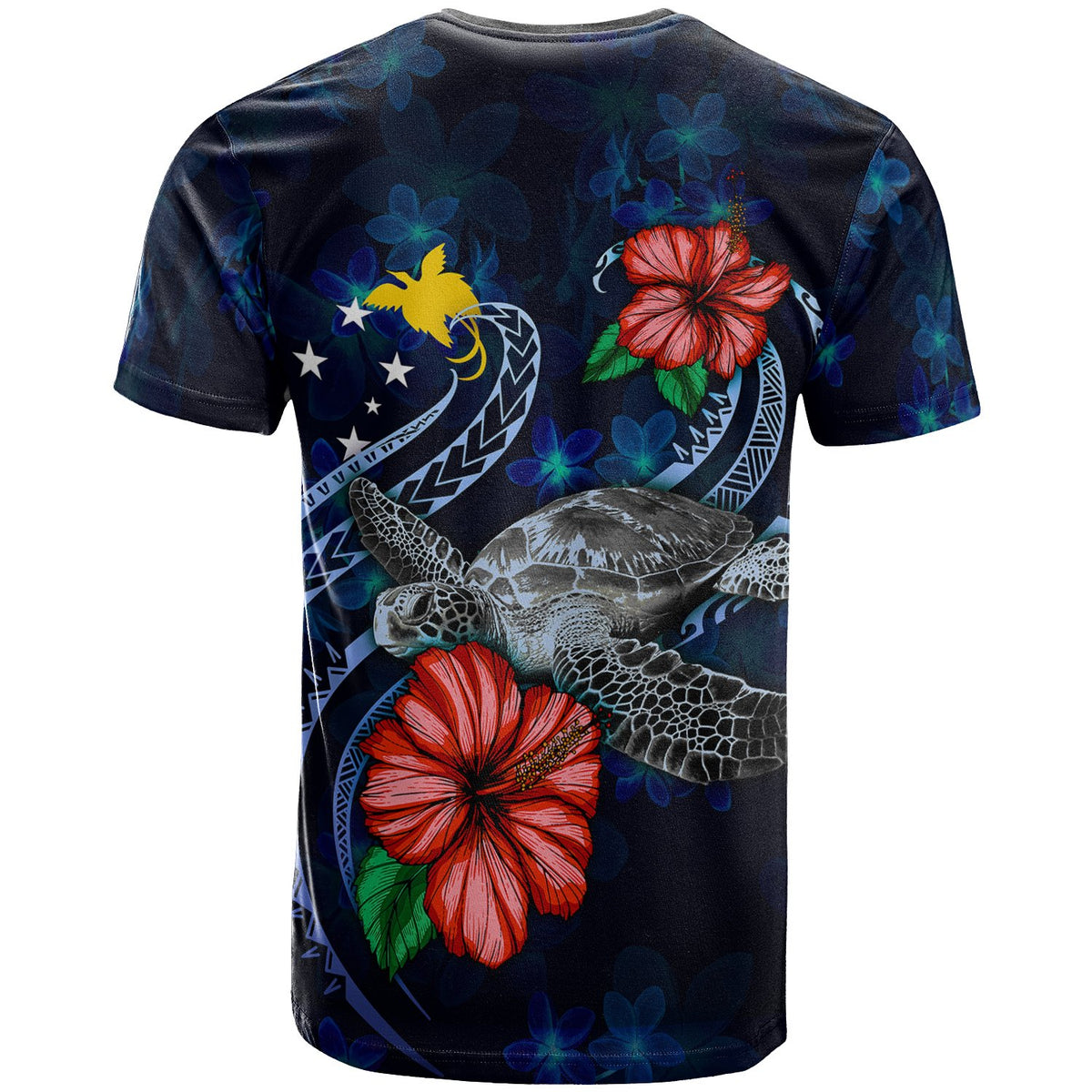 Papua New Guinea Polynesian T Shirt Blue Turtle Hibiscus - Polynesian Pride