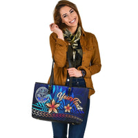 Marshall Islands Custom Personalised Large Leather Tote Bag - Vintage Tribal Mountain Crest - Polynesian Pride